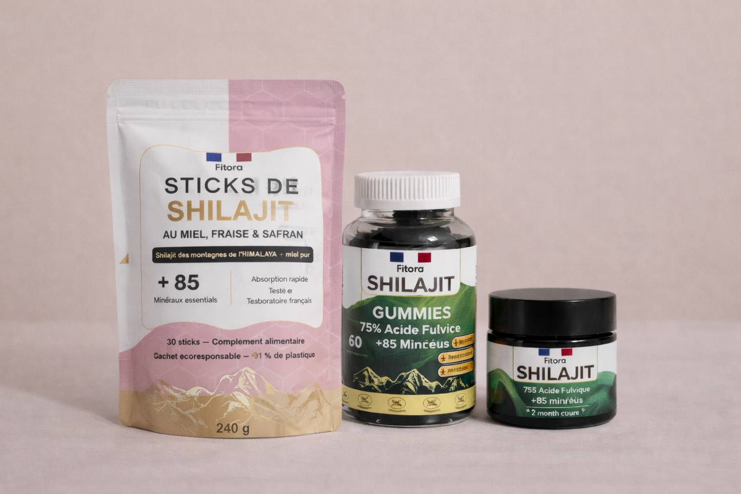 Pack complet Shilajit Fraise, Miel & Safran