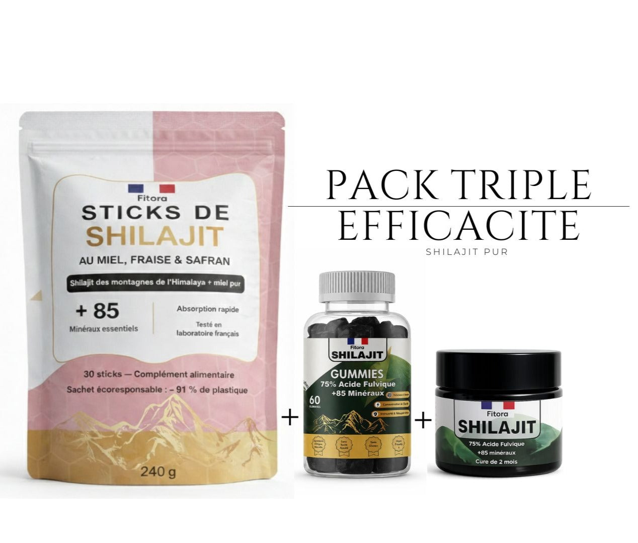 Pack complet Shilajit Fraise, Safran & Miel
