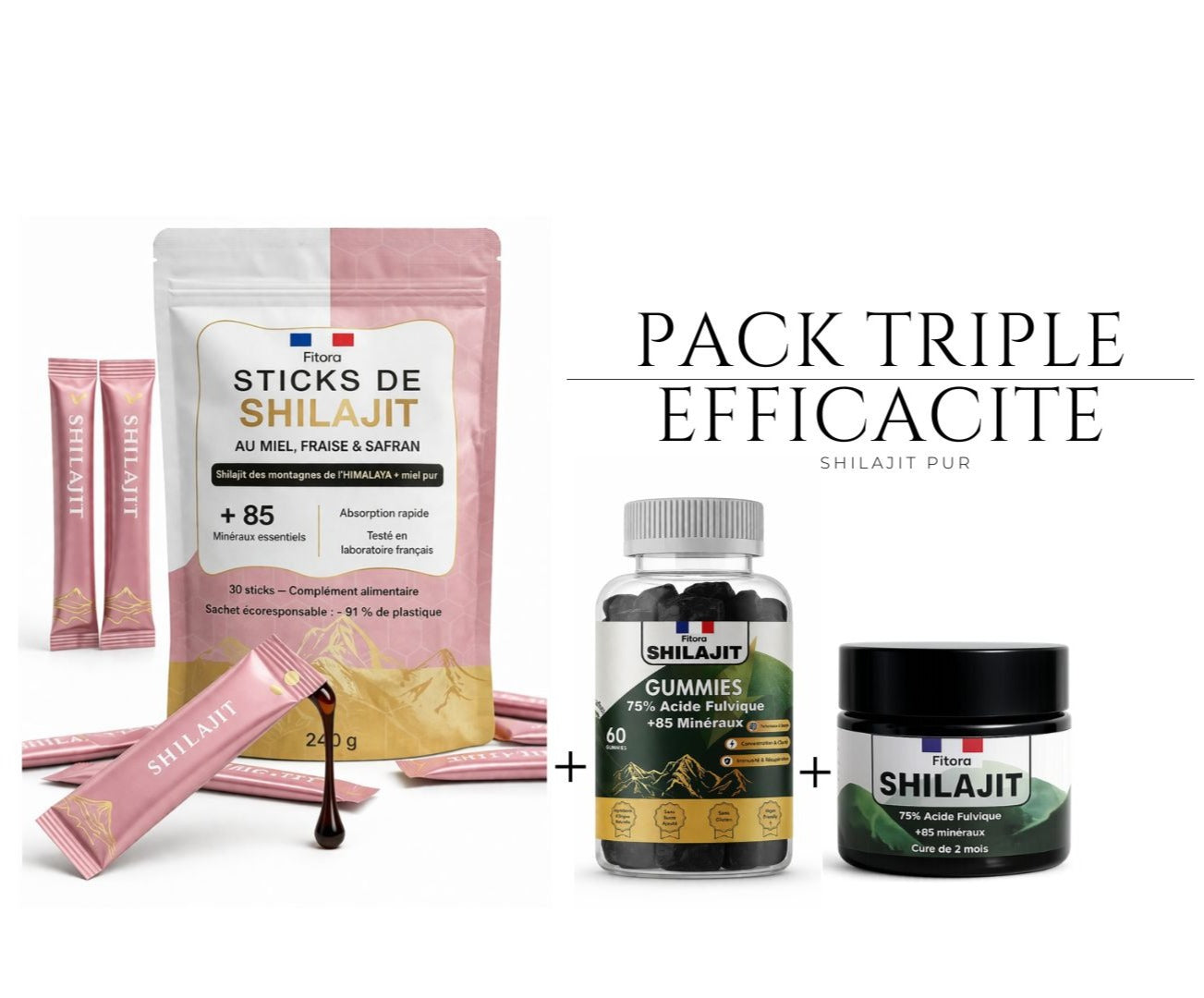 Pack complet Shilajit Fraise, Miel & Safran
